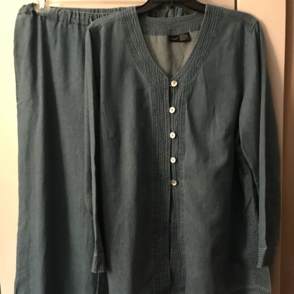 Cami denim pant suit; tunic top & drawstring pants